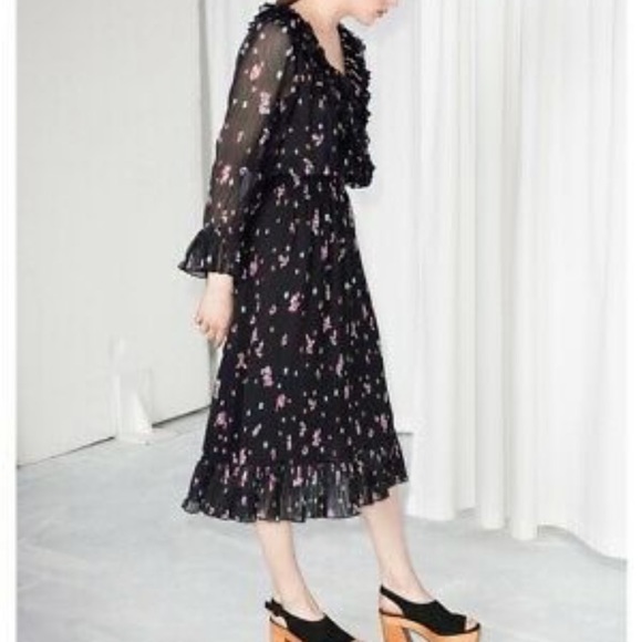 & Other Stories Dresses & Skirts - & Other Stories Black Floral Midi Ruffle Dress 6